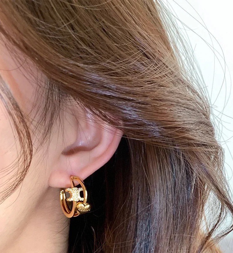 Celine Triomphe Heart Crystal Cuff Earrings earrings Silver-tone metal with clear crystal accents Gold-tone metal with clear crystal accents 2cm diameter