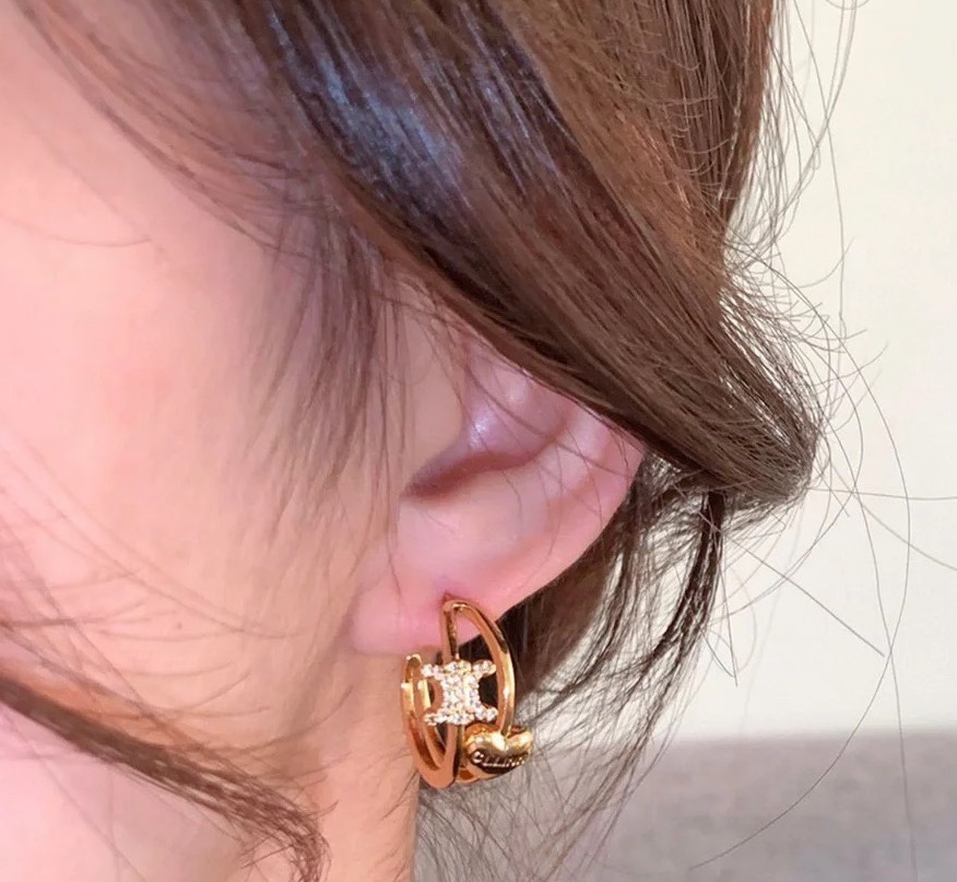 Celine Triomphe Heart Crystal Cuff Earrings earrings Silver-tone metal with clear crystal accents Gold-tone metal with clear crystal accents 2cm diameter