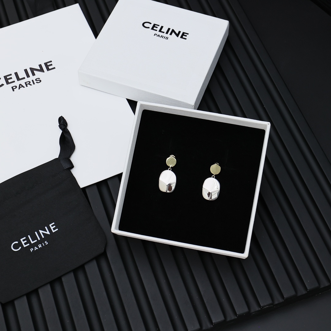 Celine Two-Tone Oval Drop Earrings earrings Gold-tone and silver-tone metal no gemstones One Size drop length approx 2 5cm