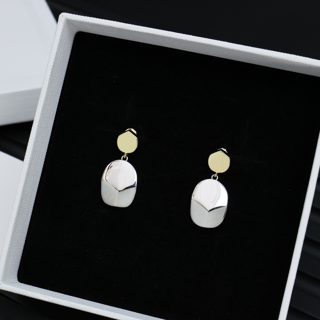 Celine Two-Tone Oval Drop Earrings earrings Gold-tone and silver-tone metal no gemstones One Size drop length approx 2 5cm