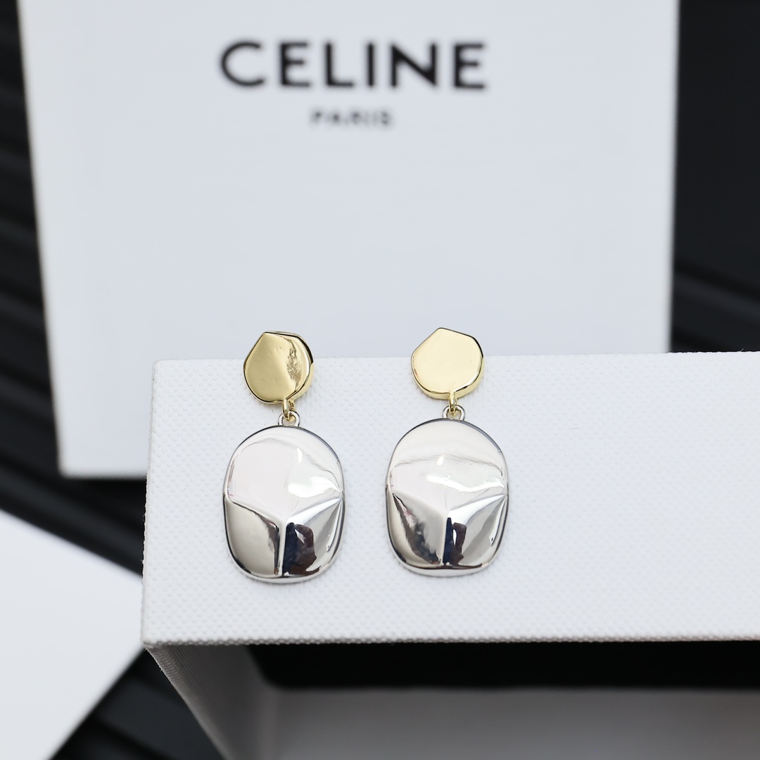 Celine Two-Tone Oval Drop Earrings earrings Gold-tone and silver-tone metal no gemstones One Size drop length approx 2 5cm