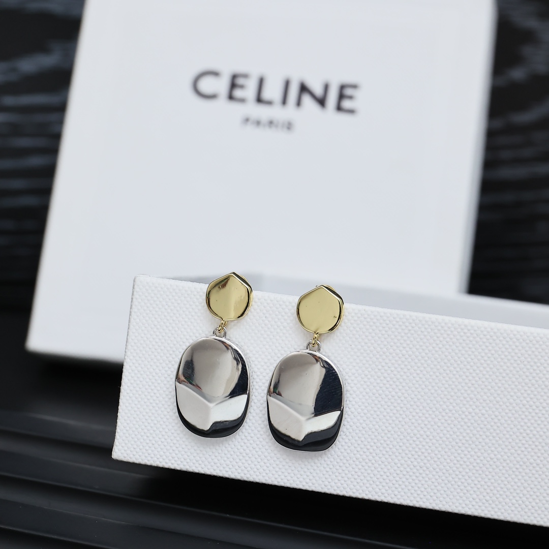 Celine Two-Tone Oval Drop Earrings earrings Gold-tone and silver-tone metal no gemstones One Size drop length approx 2 5cm