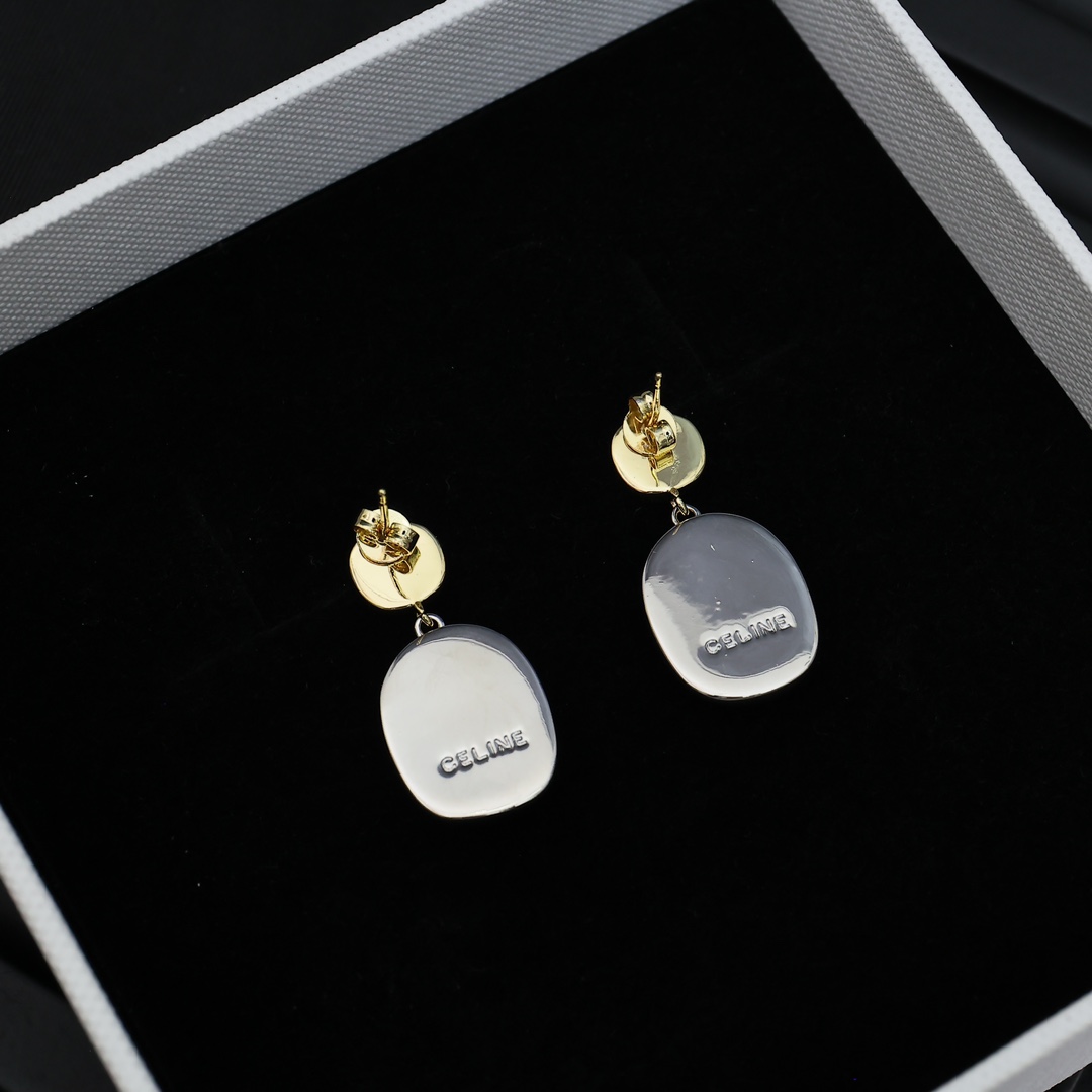 Celine Two-Tone Oval Drop Earrings earrings Gold-tone and silver-tone metal no gemstones One Size drop length approx 2 5cm