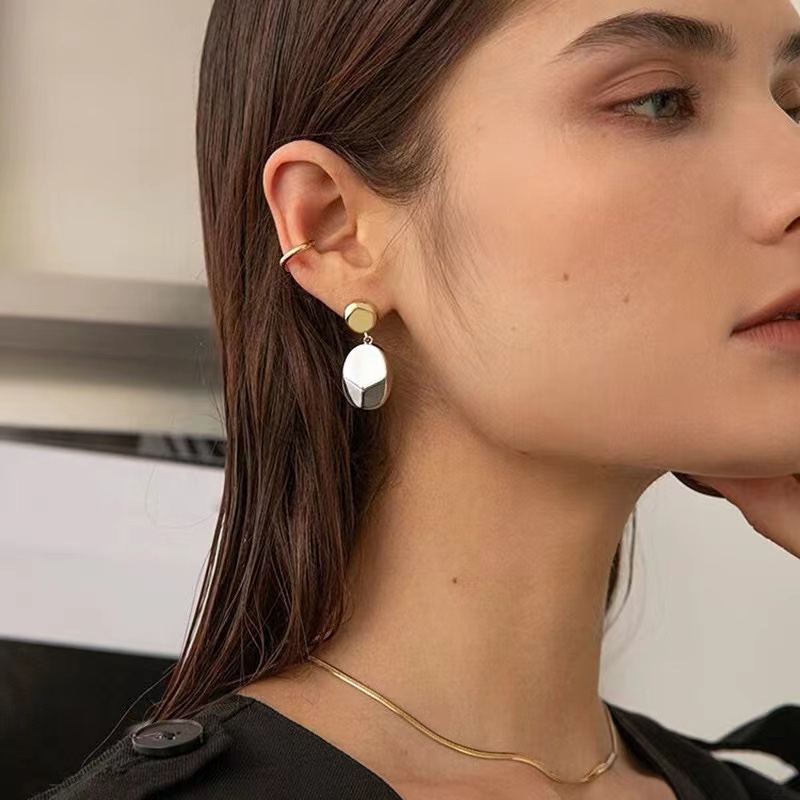Celine Two-Tone Oval Drop Earrings earrings Gold-tone and silver-tone metal no gemstones One Size drop length approx 2 5cm