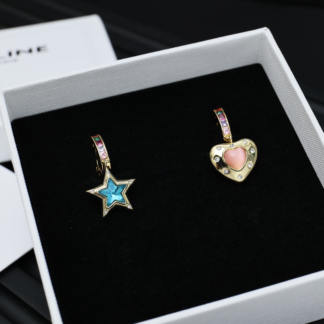 Celine earrings gold blue pink 1 2cm