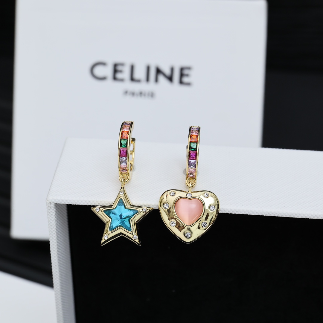 Celine earrings gold blue pink 1 2cm
