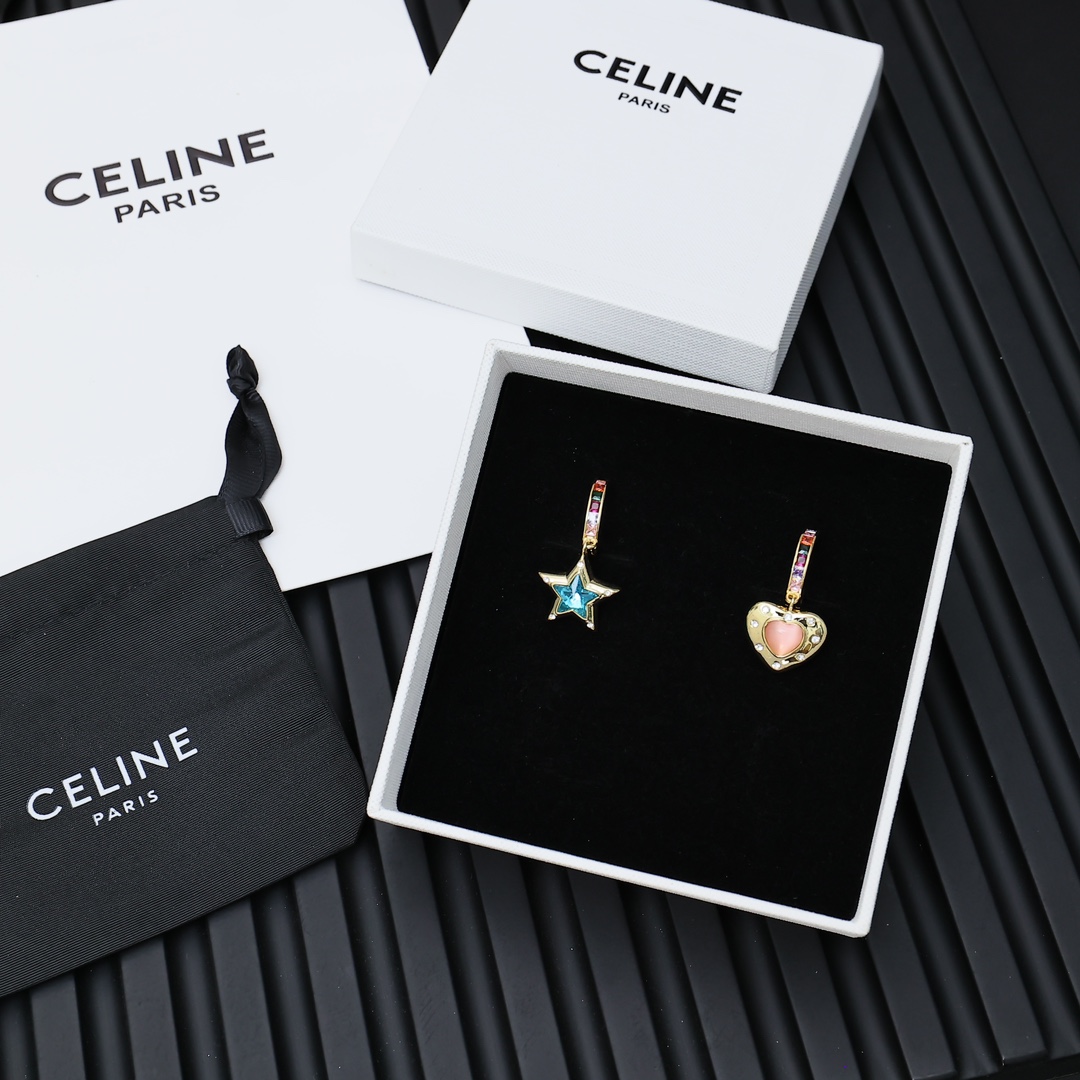 Celine earrings gold blue pink 1 2cm