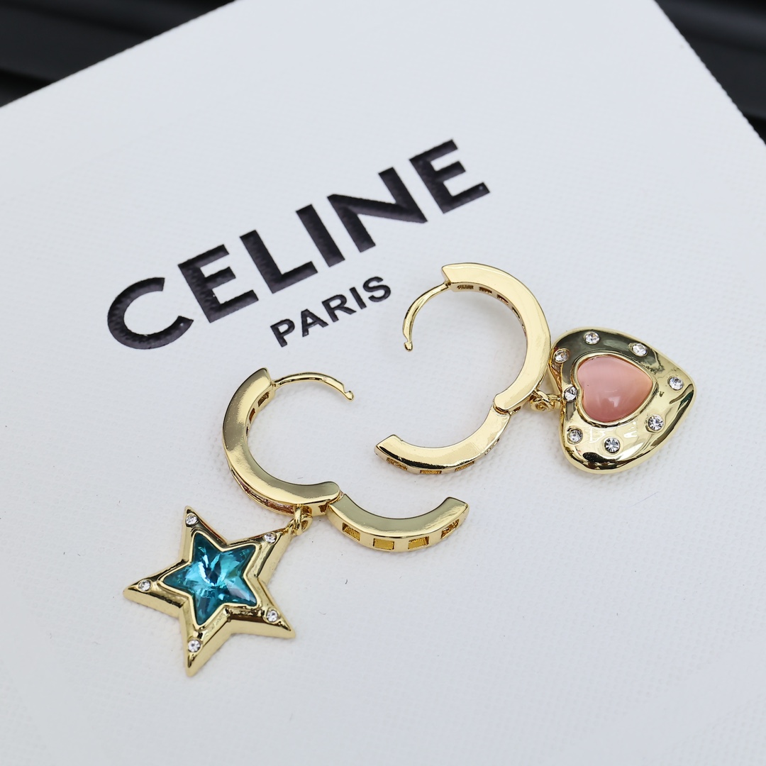 Celine earrings gold blue pink 1 2cm
