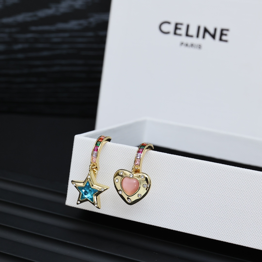 Celine earrings gold blue pink 1 2cm