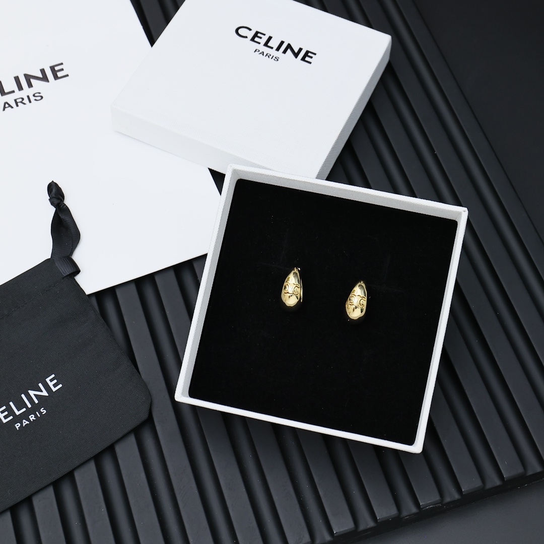 Celine Triomphe Arc de Triomphe earrings gold tone metal 2cm hoop diameter