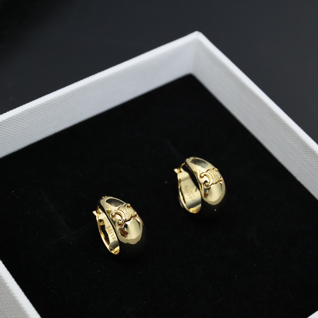 Celine Triomphe Arc de Triomphe earrings gold tone metal 2cm hoop diameter