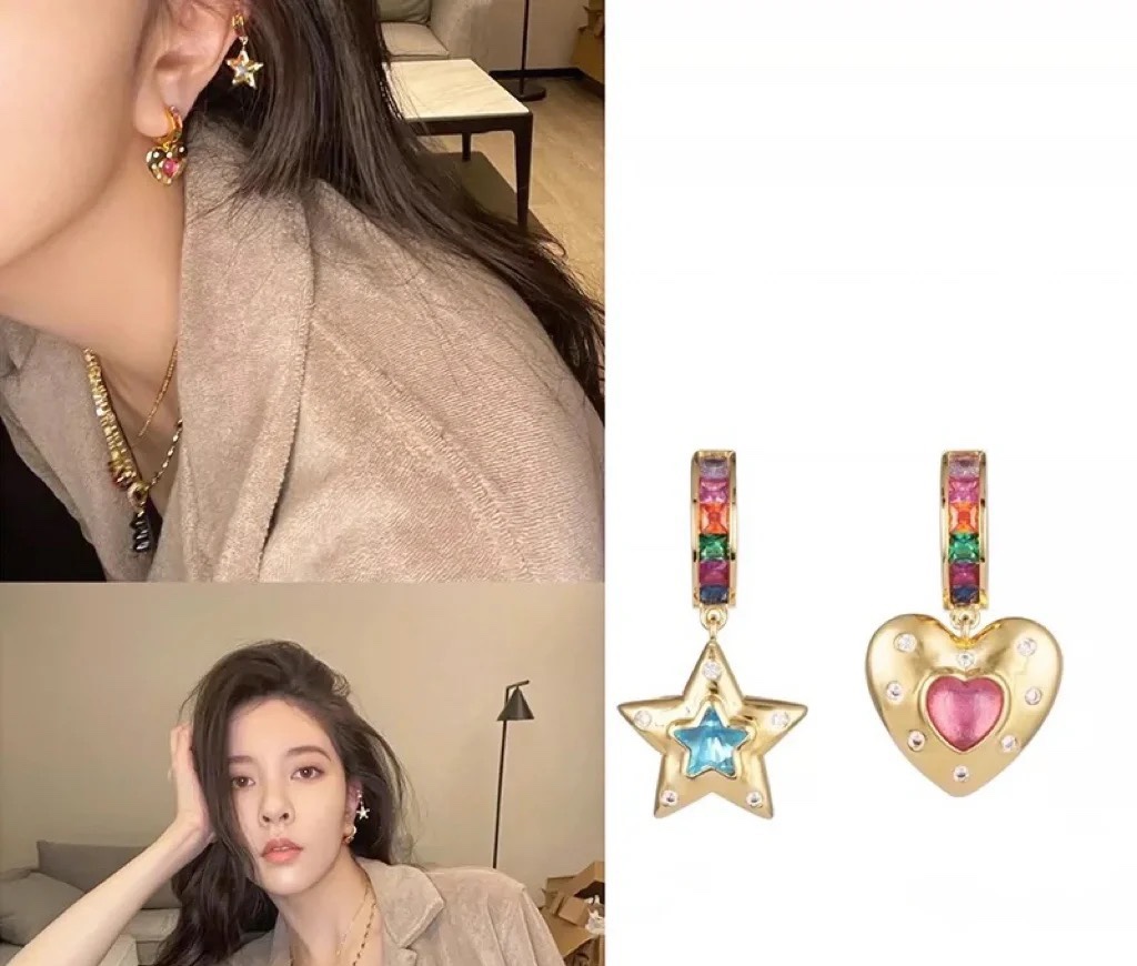 Celine earrings gold blue pink 1 2cm