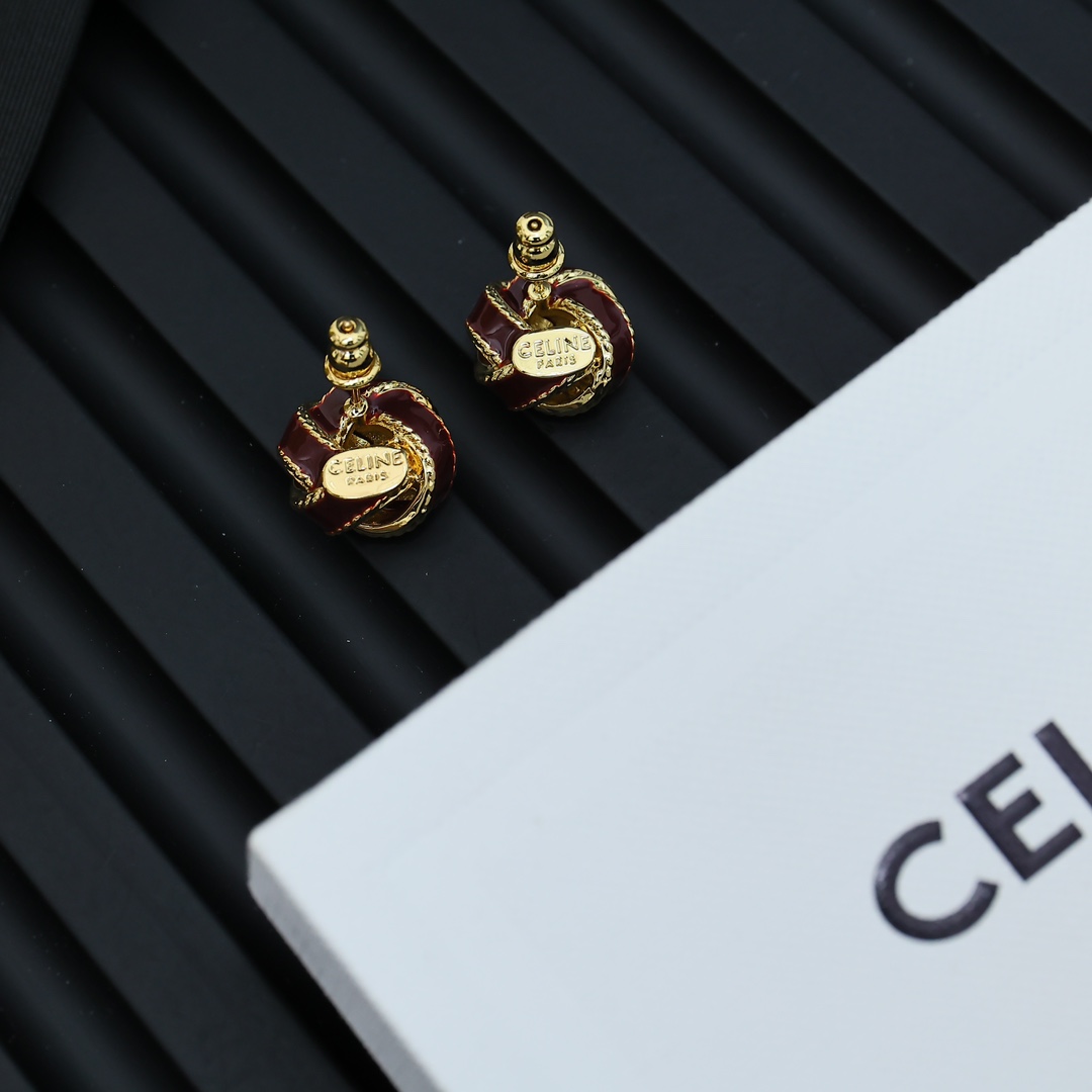 Celine PRECLOUS Knot Stud Earrings earrings gold-tone metal with white enamel 1 2cm stud diameter