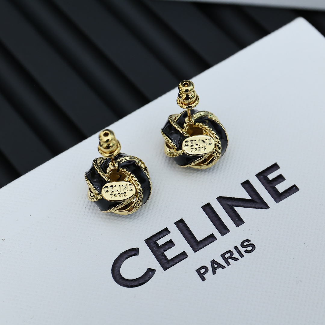 Celine PRECLOUS Knot Stud Earrings earrings gold-tone metal with white enamel 1 2cm stud diameter