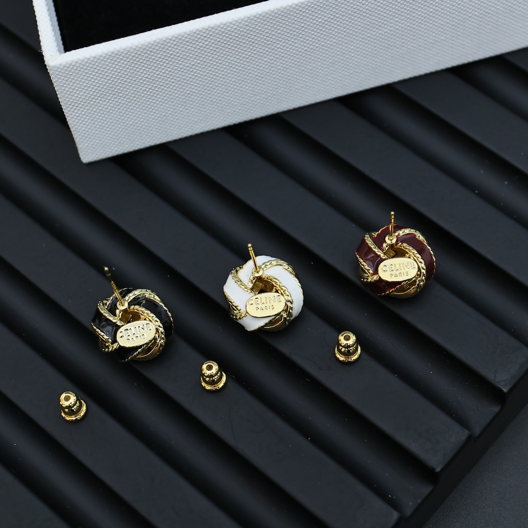 Celine PRECLOUS Knot Stud Earrings earrings gold-tone metal with white enamel 1 2cm stud diameter