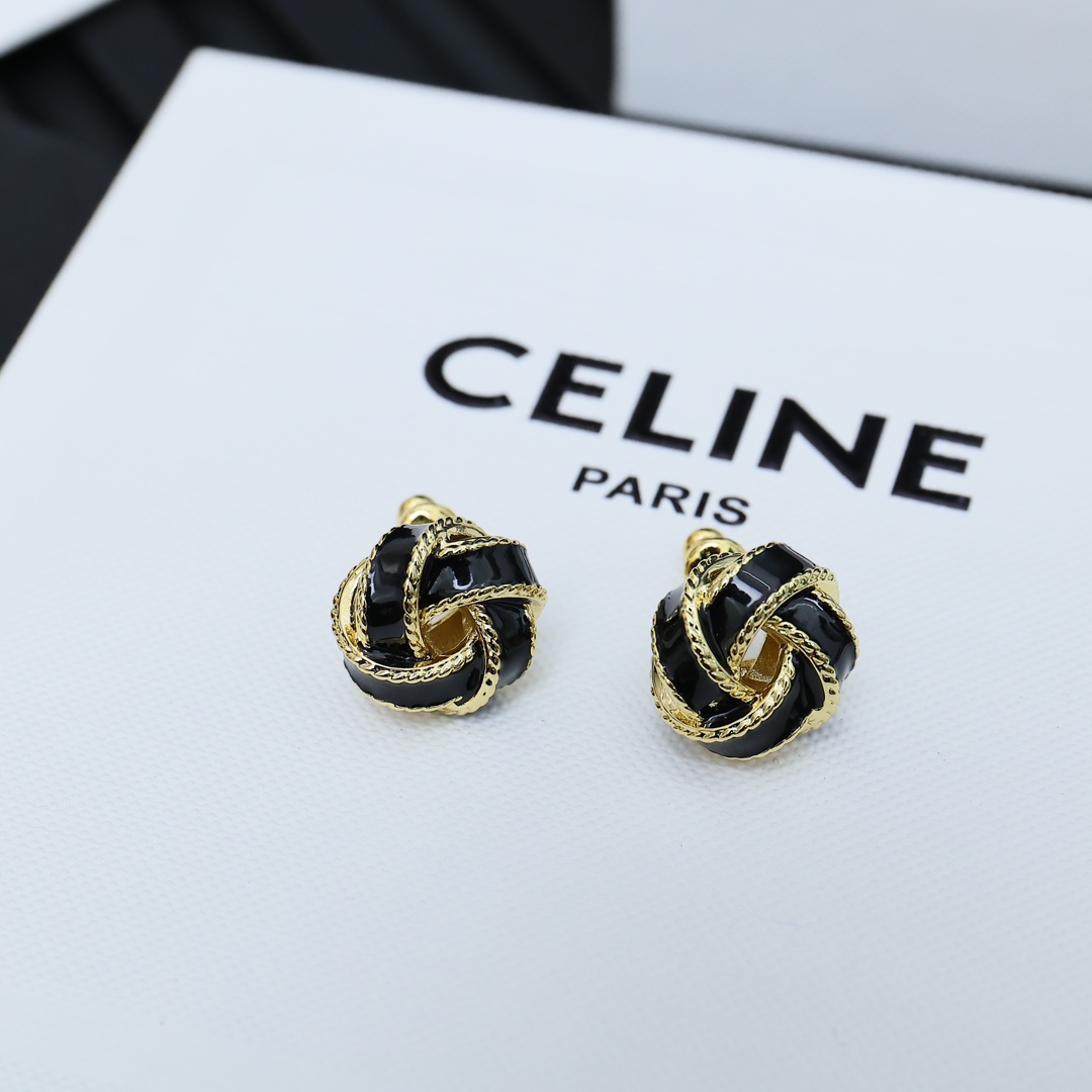Celine PRECLOUS Knot Stud Earrings earrings gold-tone metal with white enamel 1 2cm stud diameter