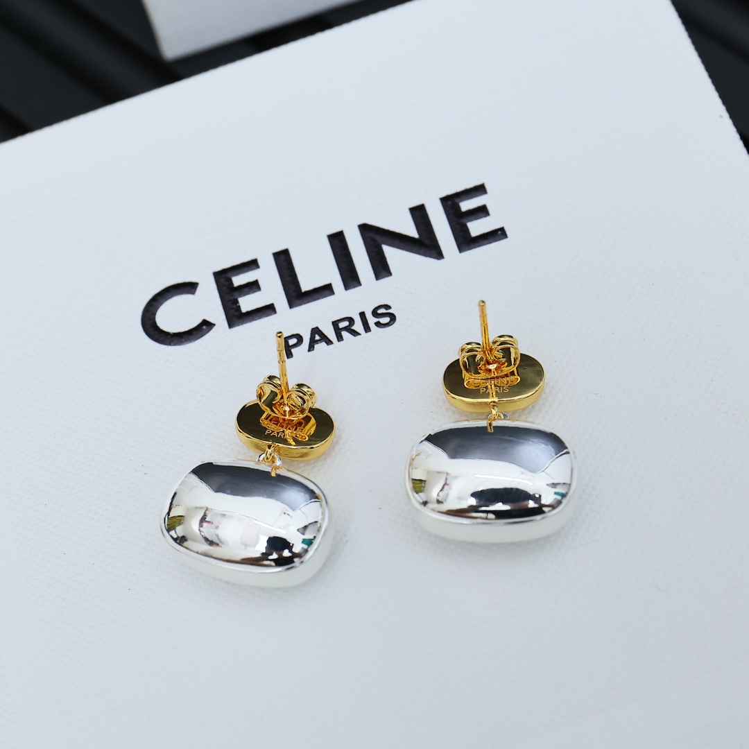Celine Two-Tone Logo Drop Earrings earrings gold-tone metal silver-tone metal black engraved logo 2 5cm drop length
