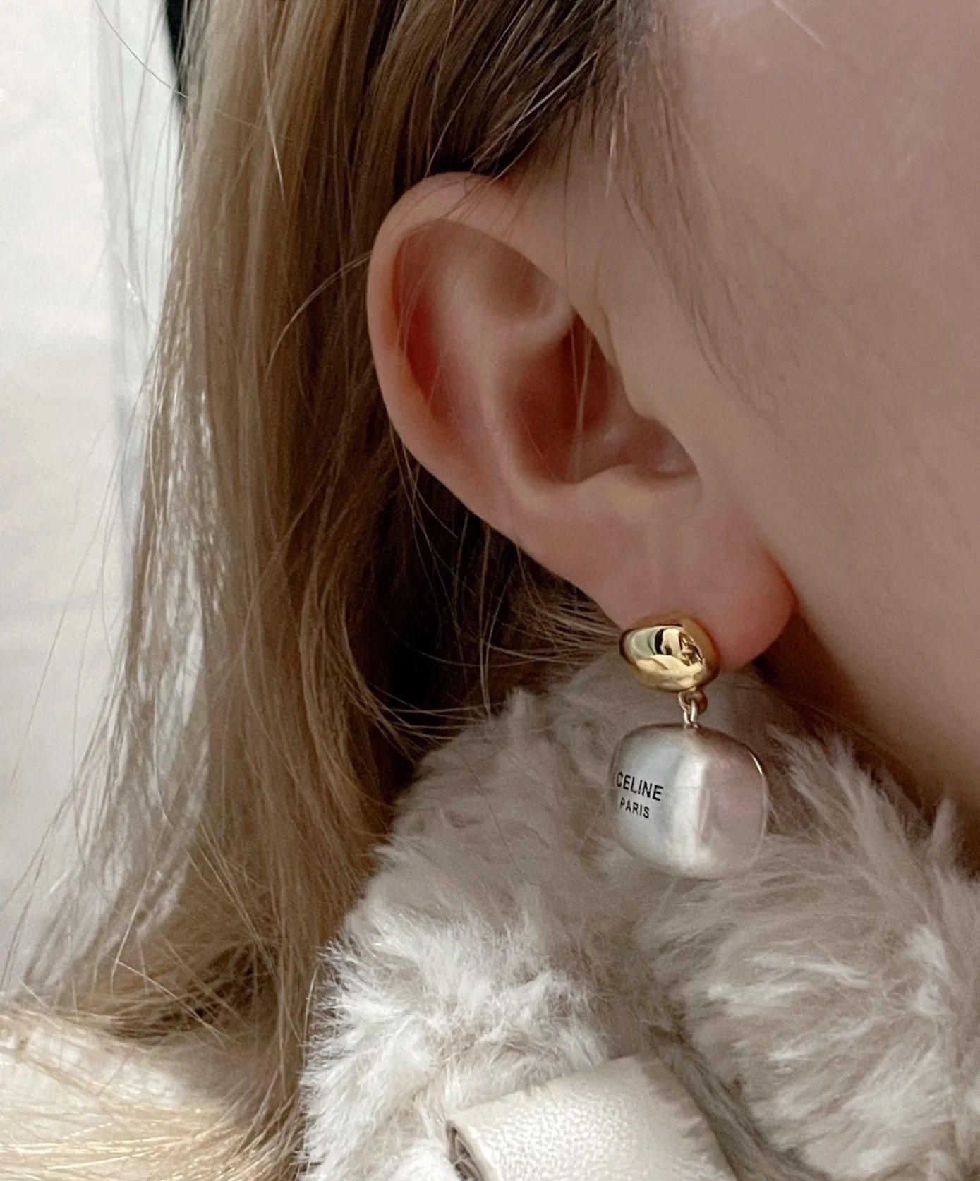 Celine Two-Tone Logo Drop Earrings earrings gold-tone metal silver-tone metal black engraved logo 2 5cm drop length