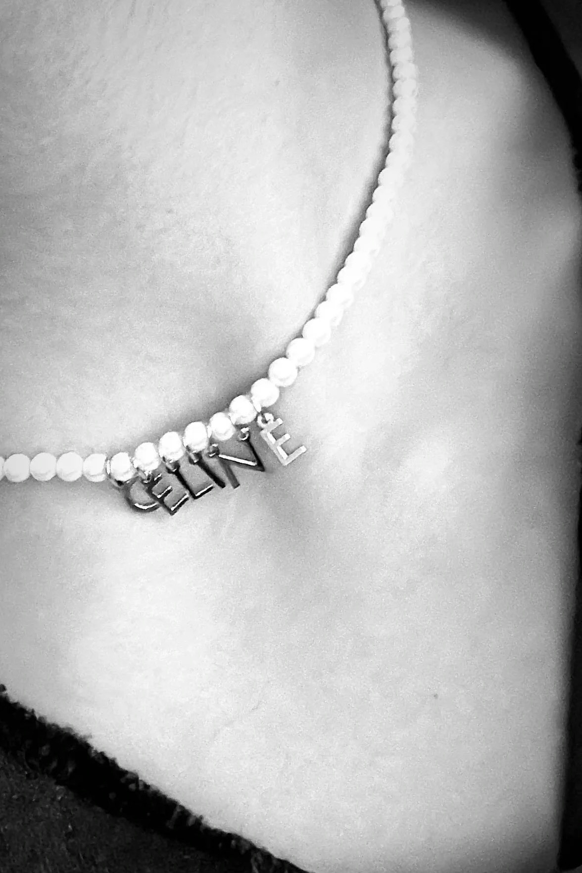 Celine PRECIOUS Logo Letter Pearl Necklace necklace Gold-tone metal with white pearls 40cm with 5cm extender chain