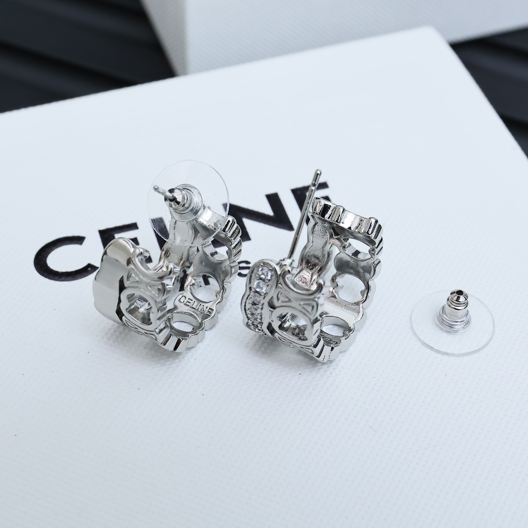 Celine Triomphe Crystal Hoop Earrings earrings Silver-toned metal with clear faceted crystals Gold-toned metal with clear faceted crystals 1 2cm hoop diameter