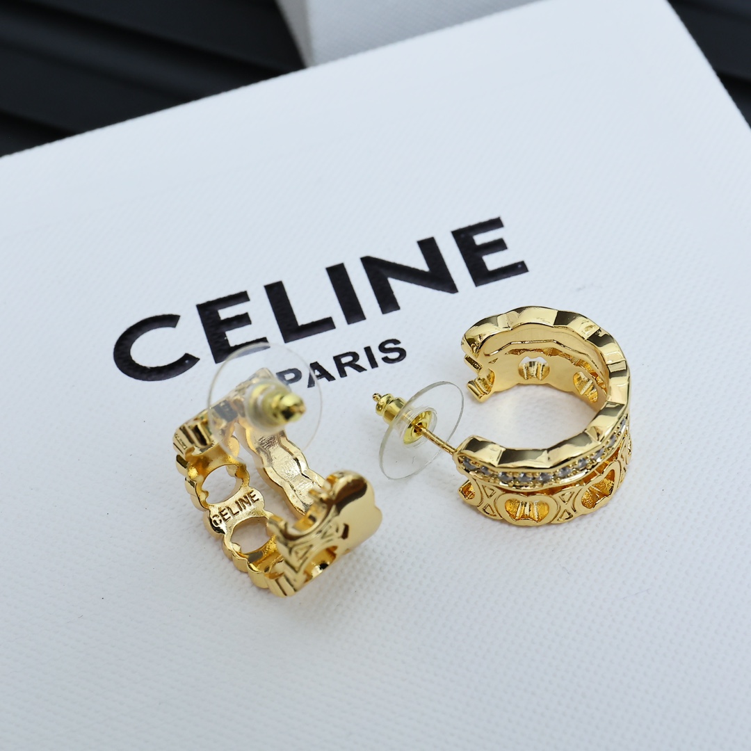 Celine Triomphe Crystal Hoop Earrings earrings Silver-toned metal with clear faceted crystals Gold-toned metal with clear faceted crystals 1 2cm hoop diameter