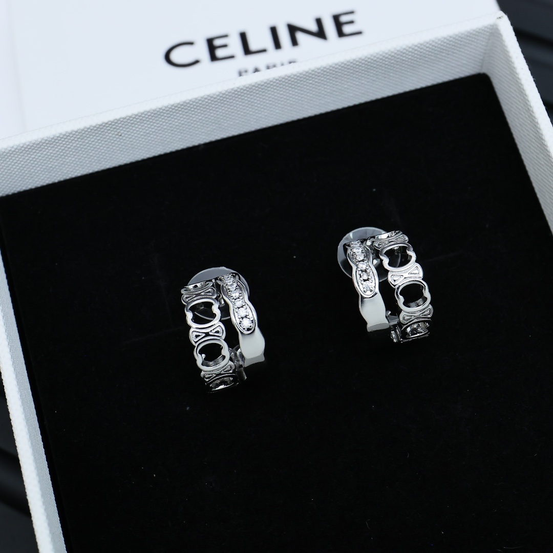 Celine Triomphe Crystal Hoop Earrings earrings Silver-toned metal with clear faceted crystals Gold-toned metal with clear faceted crystals 1 2cm hoop diameter