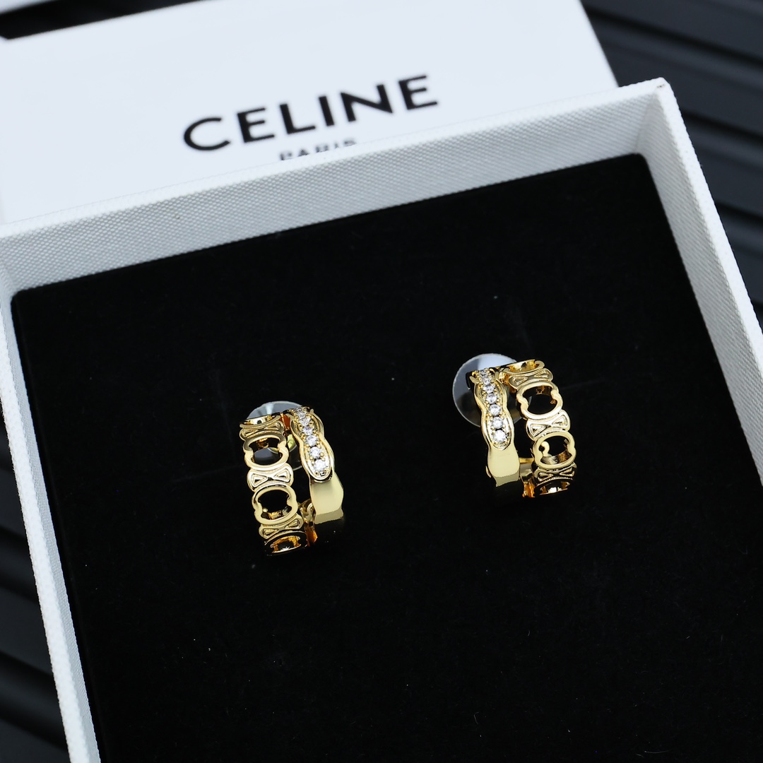 Celine Triomphe Crystal Hoop Earrings earrings Silver-toned metal with clear faceted crystals Gold-toned metal with clear faceted crystals 1 2cm hoop diameter