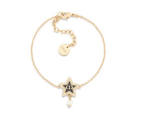 Dior Cruise CD Star Pearl Bracelet bracelet gold-tone metal black enamel white faux pearl clear crystal accents 17cm with 3cm extender