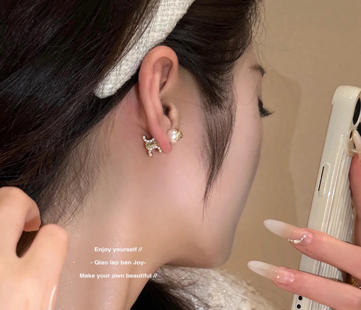 Celine Triomphe Pearl Crystal Stud Earrings earrings gold-tone metal white pearl clear crystal 1 5cm drop length