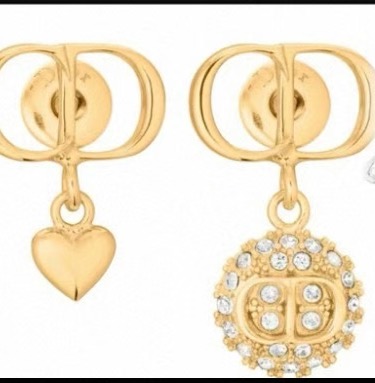 Dior CD Heart Crystal Drop Earrings earrings Silver-tone metal with silver heart charm and clear crystals Gold-tone metal with gold heart charm and clear crystals One Size drop length approx 1 5cm