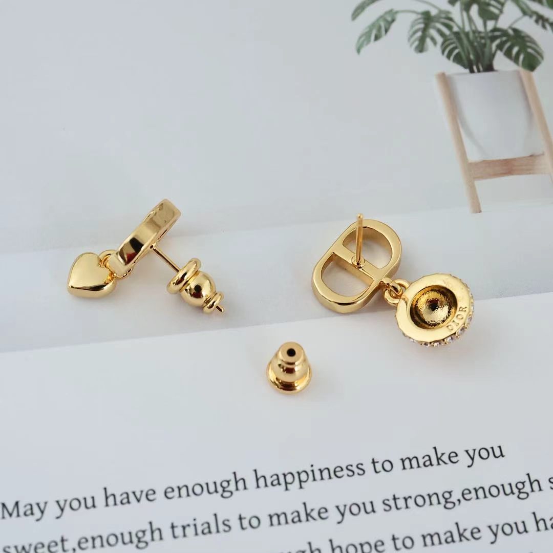 Dior CD Heart Crystal Drop Earrings earrings Silver-tone metal with silver heart charm and clear crystals Gold-tone metal with gold heart charm and clear crystals One Size drop length approx 1 5cm