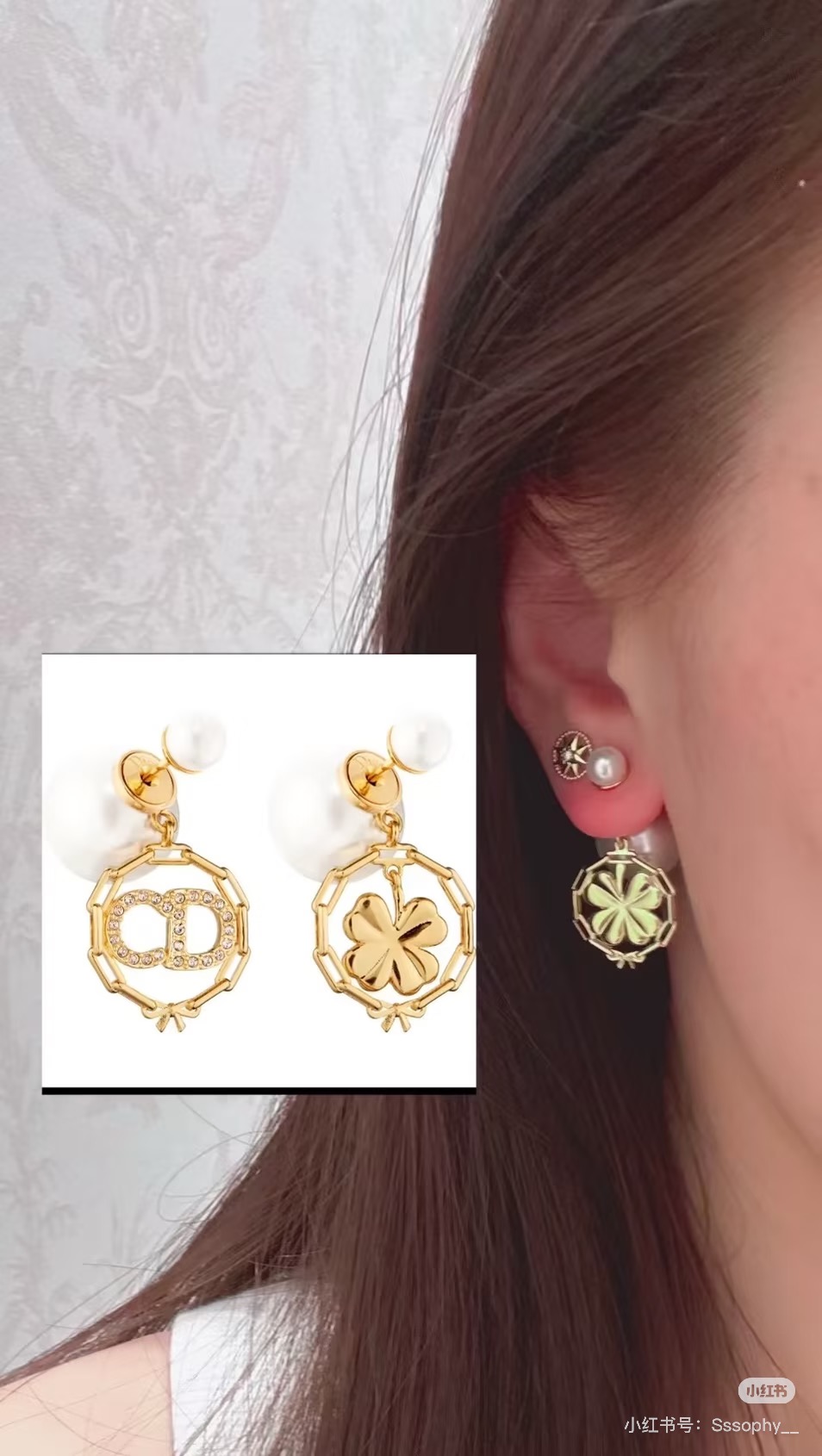 Dior Tribales Clover CD Logo Drop Earrings earrings Gold-tone metal white resin pearls clear crystal accents One size drop length approx 2 5cm