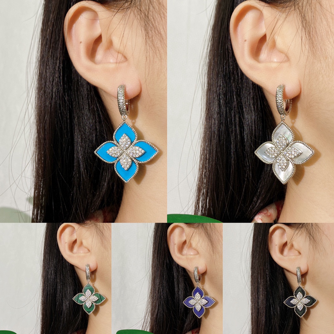 Collier Roberto Coin Princess Flowers Or jaune or blanc avec pavé de diamants rehaussé de malachite lapis lazuli nacre turquoise et onyx noir 45cm