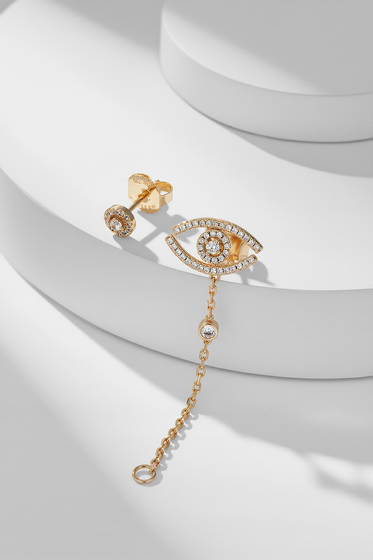 Messika Lucky Eye earrings 18K white gold white diamond 3cm drop length