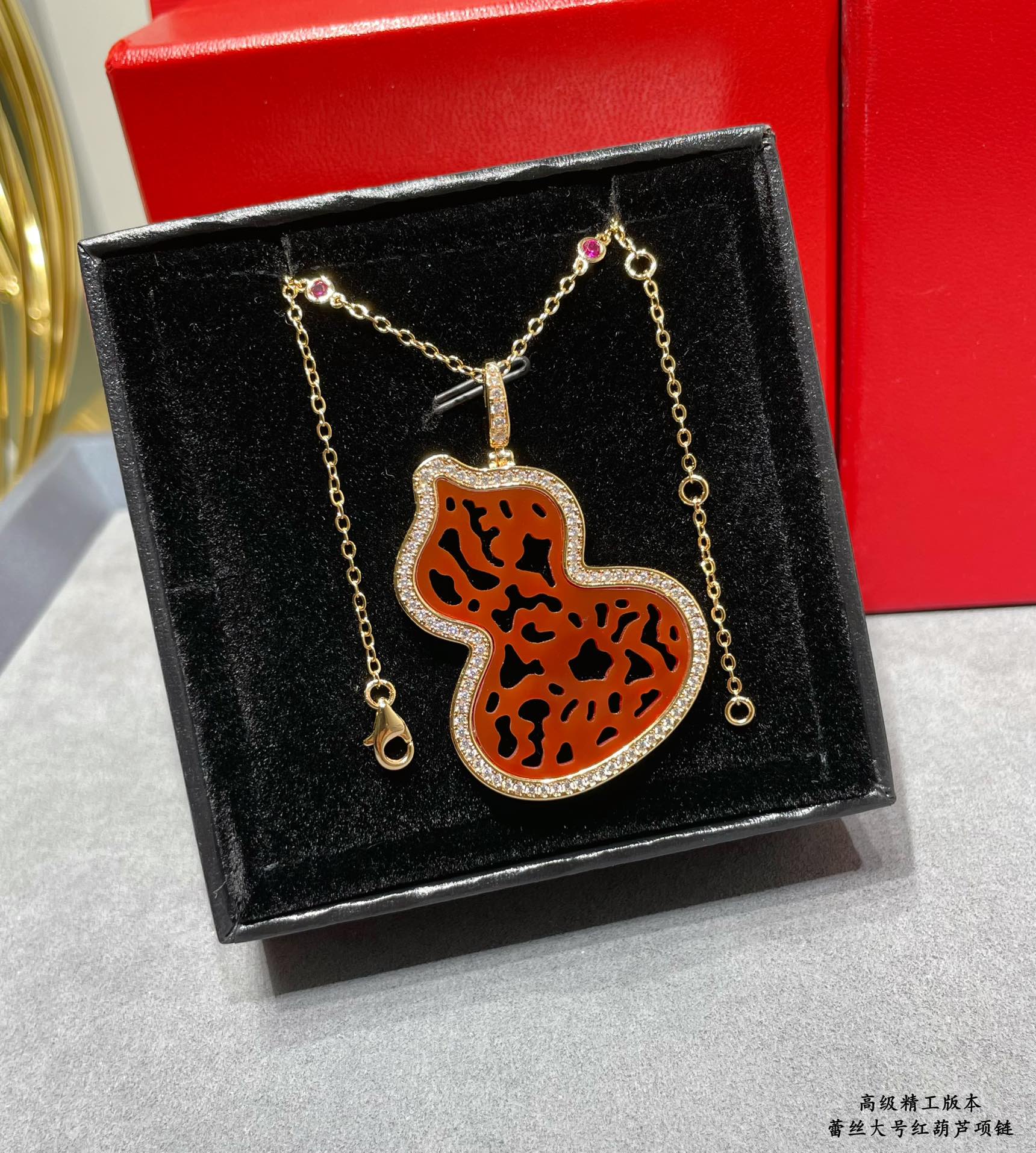 Qeelin Wulu Lace Large necklace 18K rose gold red agate diamond ruby 45cm