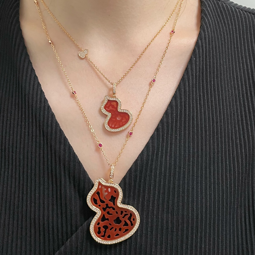 Qeelin Wulu Lace Large necklace 18K rose gold red agate diamond ruby 45cm