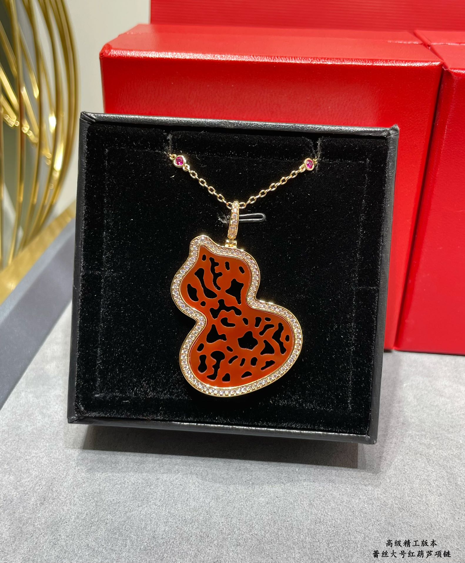 Qeelin Wulu Lace Large necklace 18K rose gold red agate diamond ruby 45cm