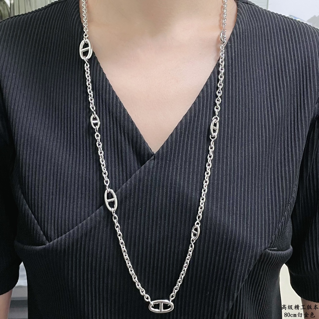 Collar Hermes Farandole metal plateado en tono oro blanco sin piedras preciosas 80cm