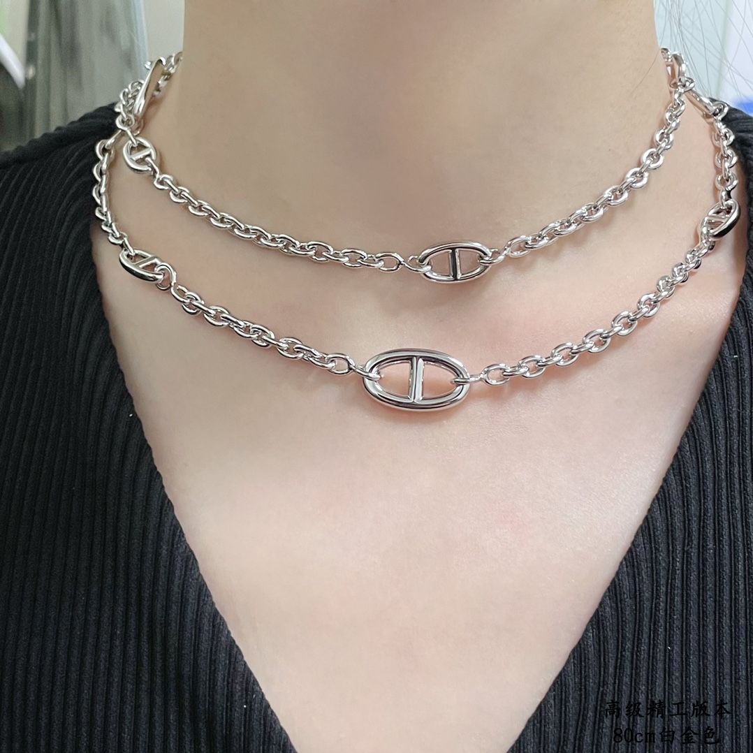 Collar Hermes Farandole metal plateado en tono oro blanco sin piedras preciosas 80cm