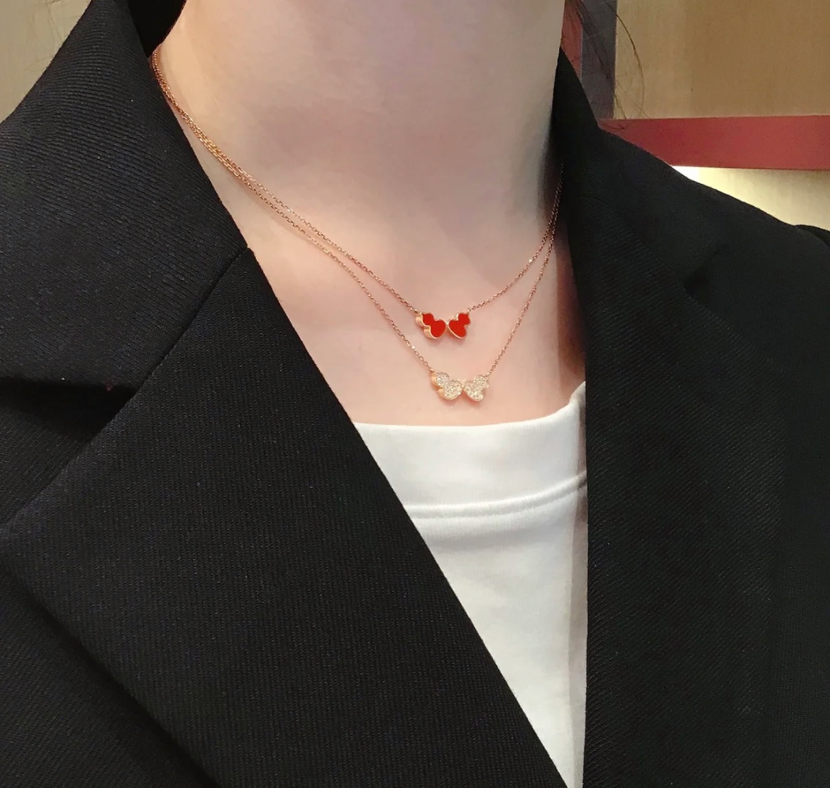 Qeelin Wulu necklace 18K rose gold with red enamel 40cm