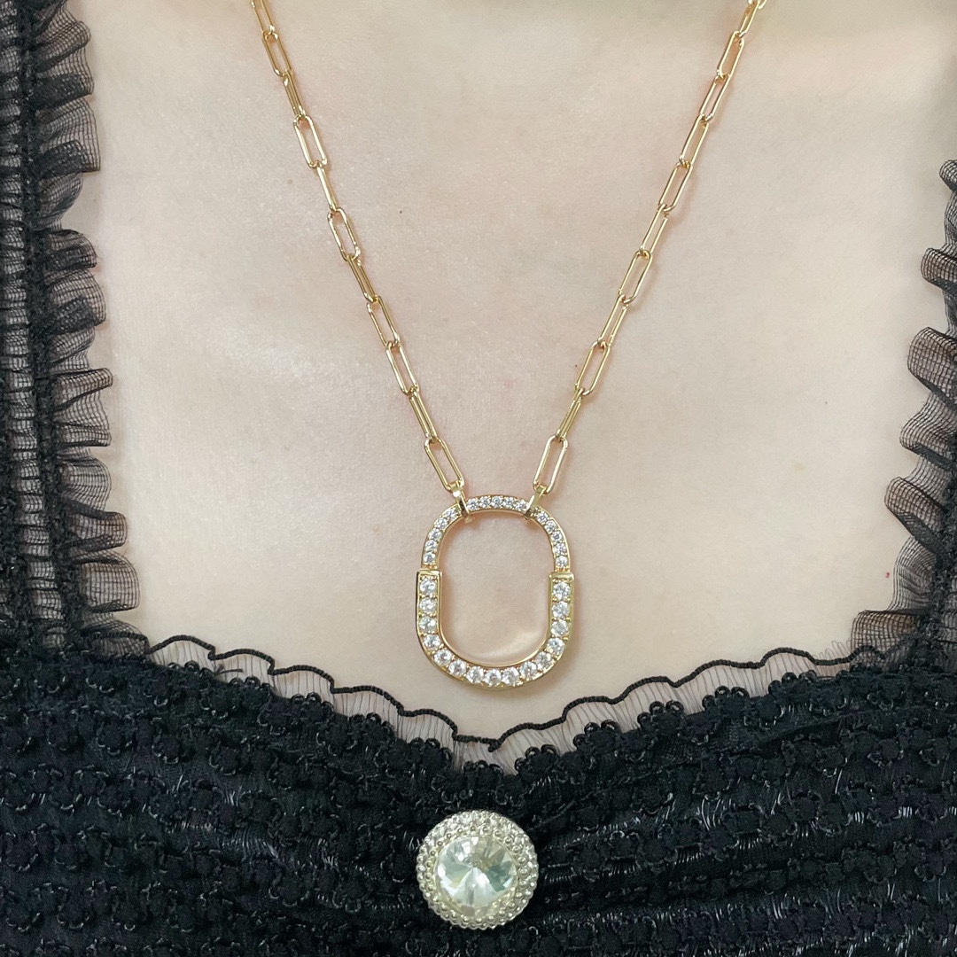 Tiffany Lock necklace 18K rose gold with clear diamond pave 45cm