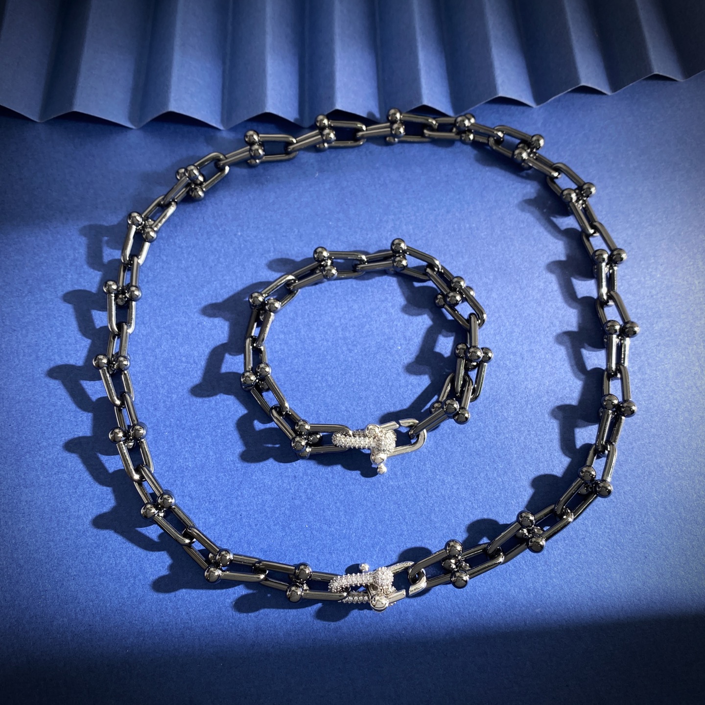 Tiffany Co HardWear bracelet black ruthenium metal silver-toned metal clear pave diamonds 7 5 inches