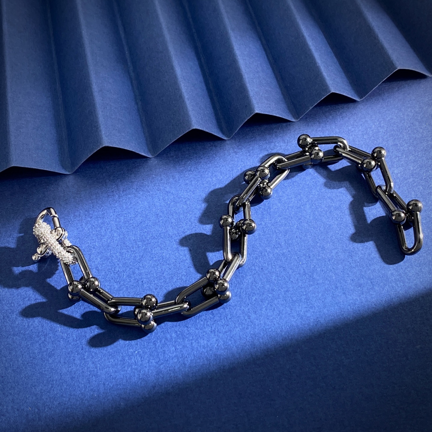 Tiffany Co HardWear bracelet black ruthenium metal silver-toned metal clear pave diamonds 7 5 inches