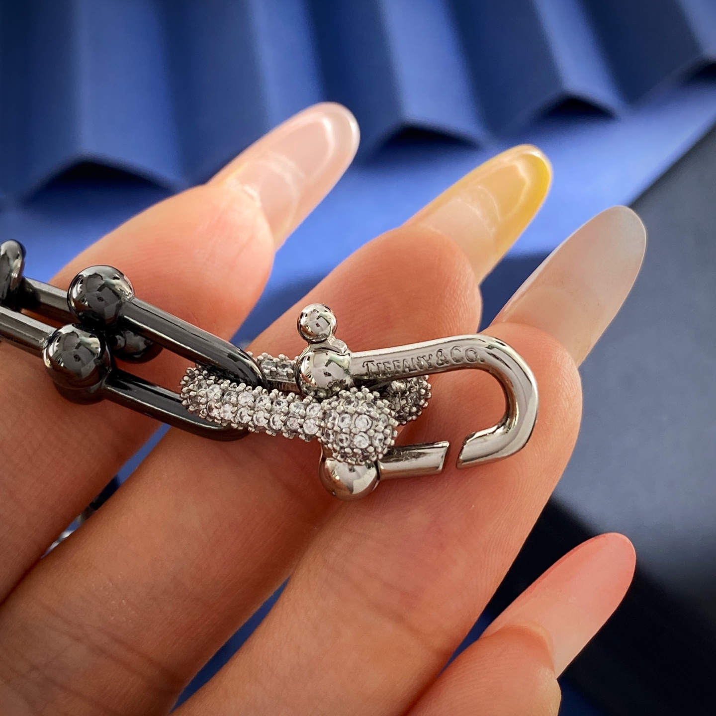 Tiffany Co HardWear bracelet black ruthenium metal silver-toned metal clear pave diamonds 7 5 inches
