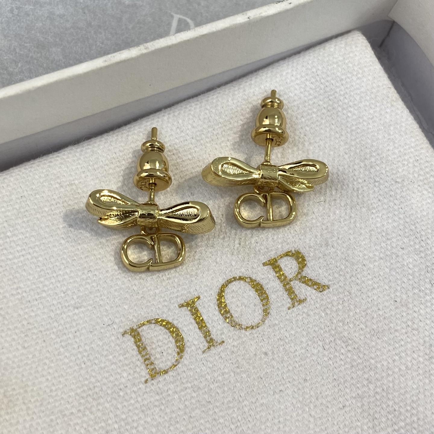 Dior CD Logo Bow Drop Stud Earrings earrings gold-tone metal 1 2cm drop length