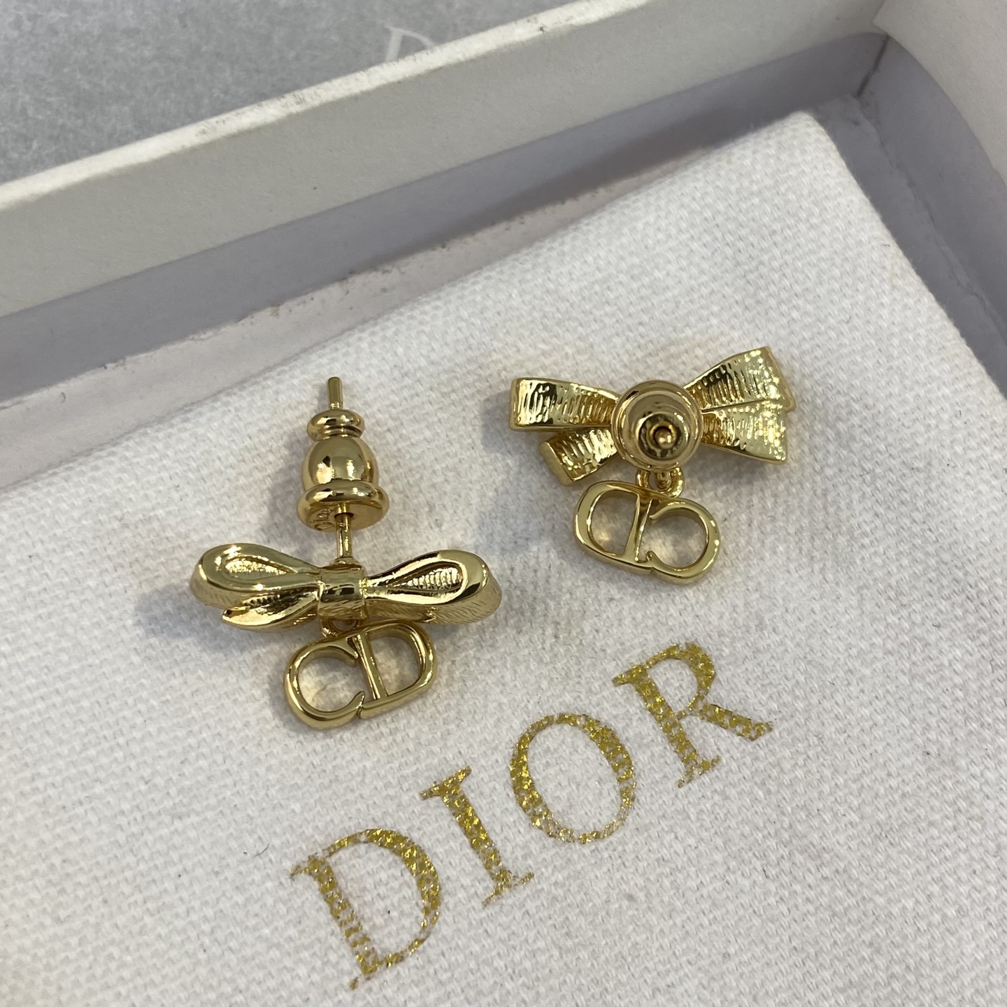 Dior CD Logo Bow Drop Stud Earrings earrings gold-tone metal 1 2cm drop length