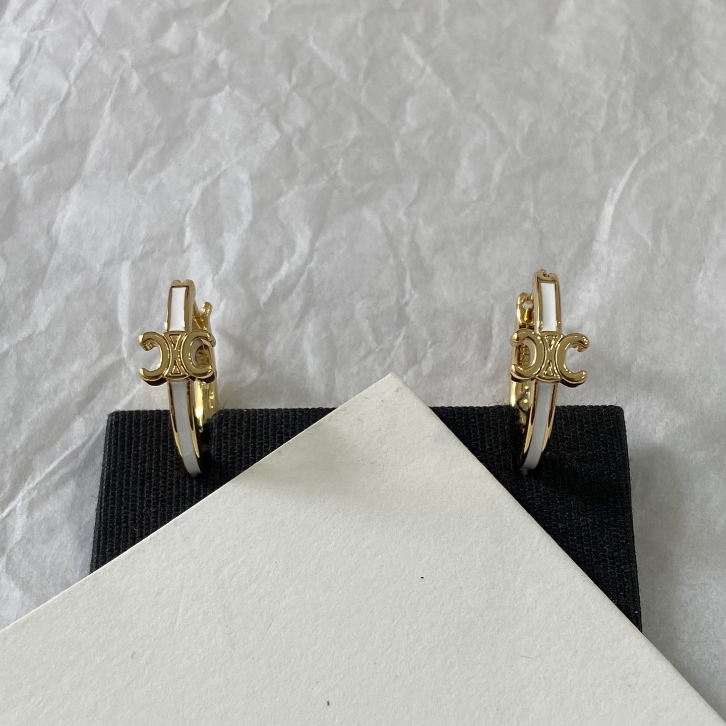 Celine Triomphe Enamel Hoop Earrings earrings gold-tone metal with white enamel 1 5cm diameter