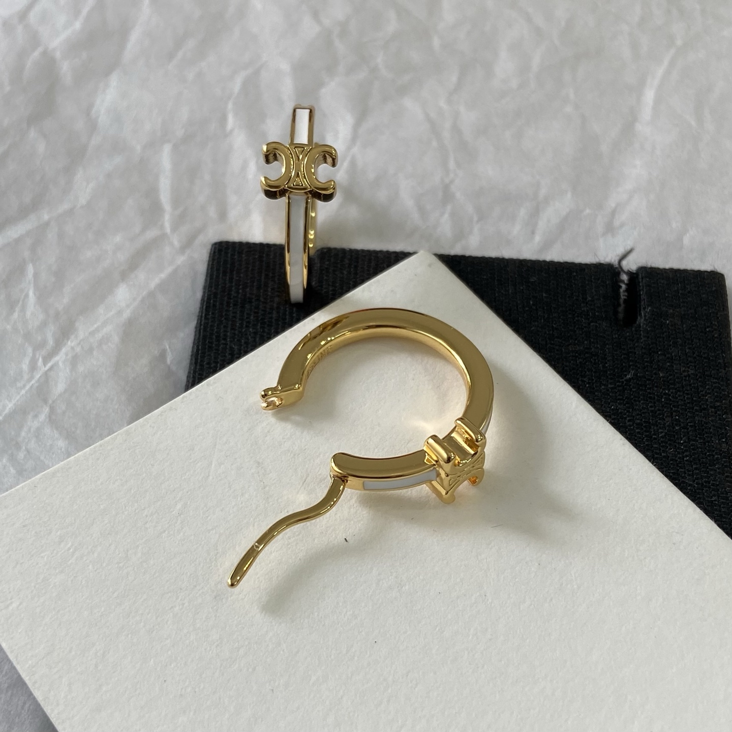 Celine Triomphe Enamel Hoop Earrings earrings gold-tone metal with white enamel 1 5cm diameter