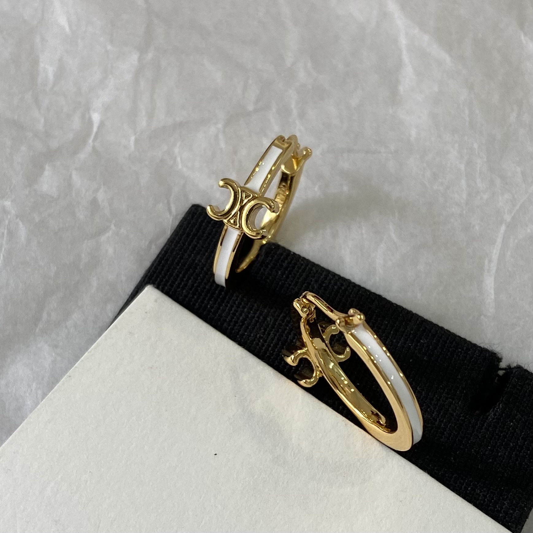 Celine Triomphe Enamel Hoop Earrings earrings gold-tone metal with white enamel 1 5cm diameter