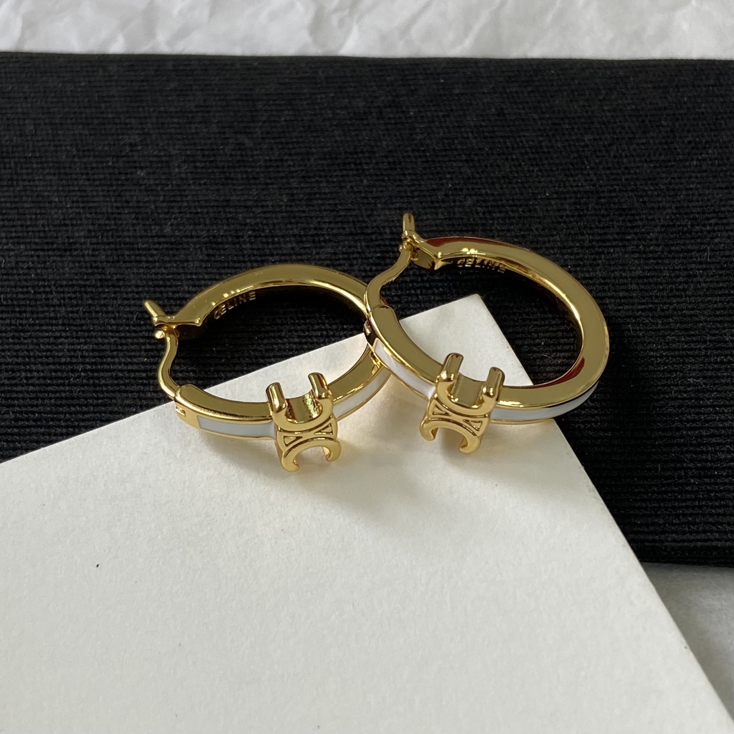 Celine Triomphe Enamel Hoop Earrings earrings gold-tone metal with white enamel 1 5cm diameter